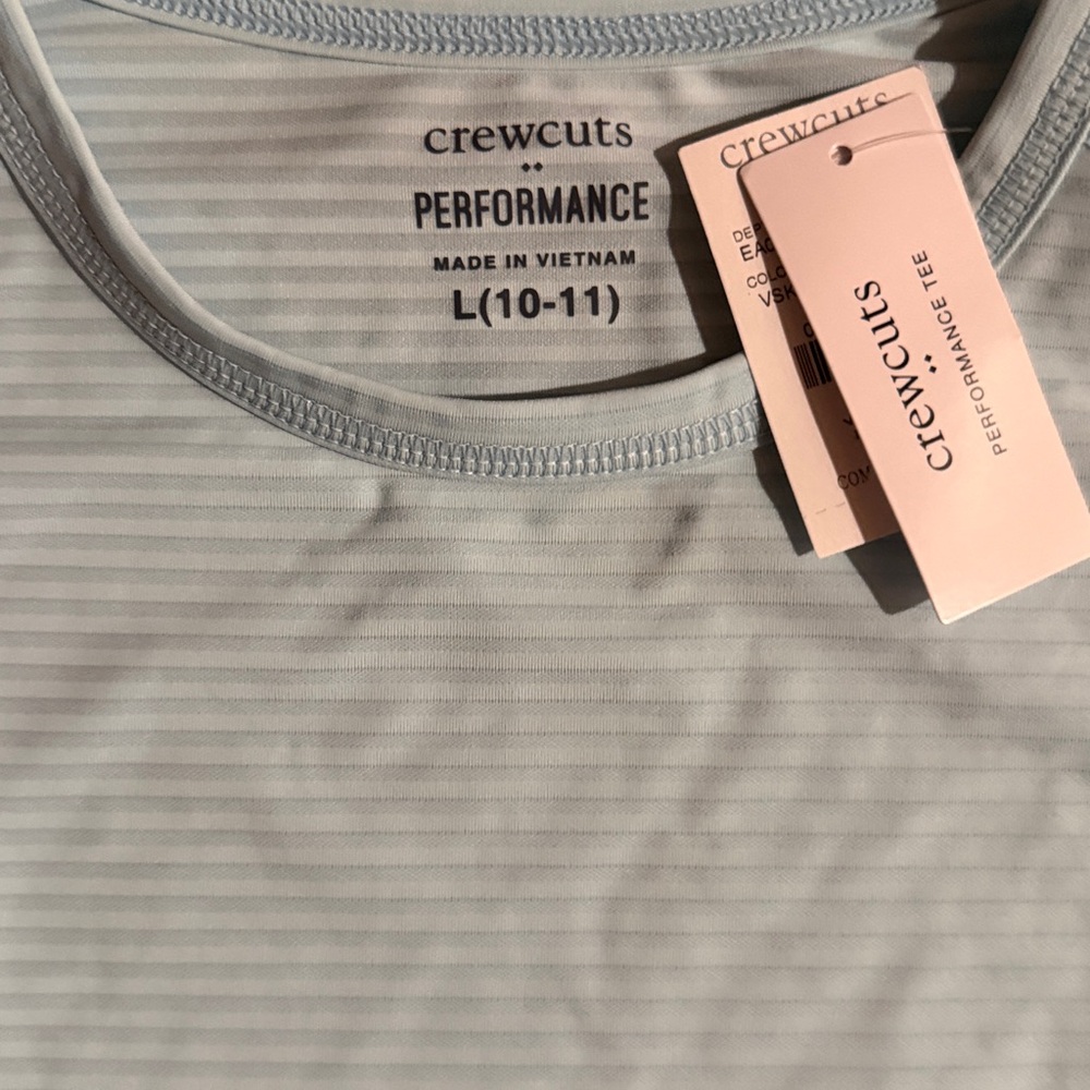 Short sleeve J.Crew Crewcuts vintage sky blue Striped Performance Tee kids 10/12 - Picture 2 of 6
